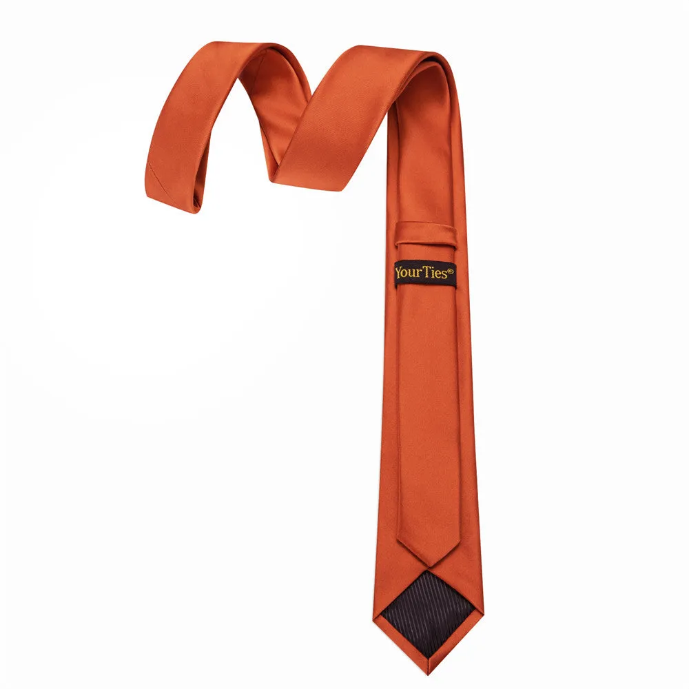 YourTies Dark Coral Solid Skinny Tie Set with Tie Clip