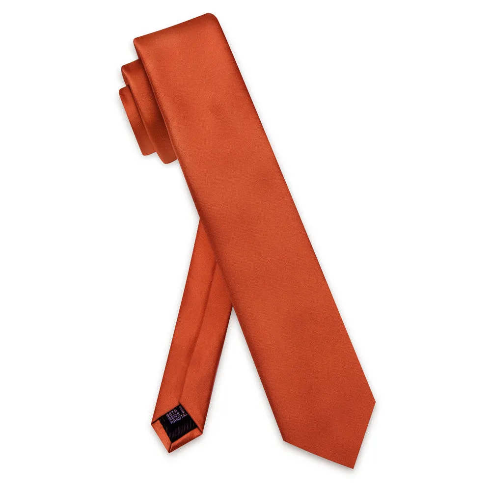 YourTies Dark Coral Solid Skinny Tie Set with Tie Clip