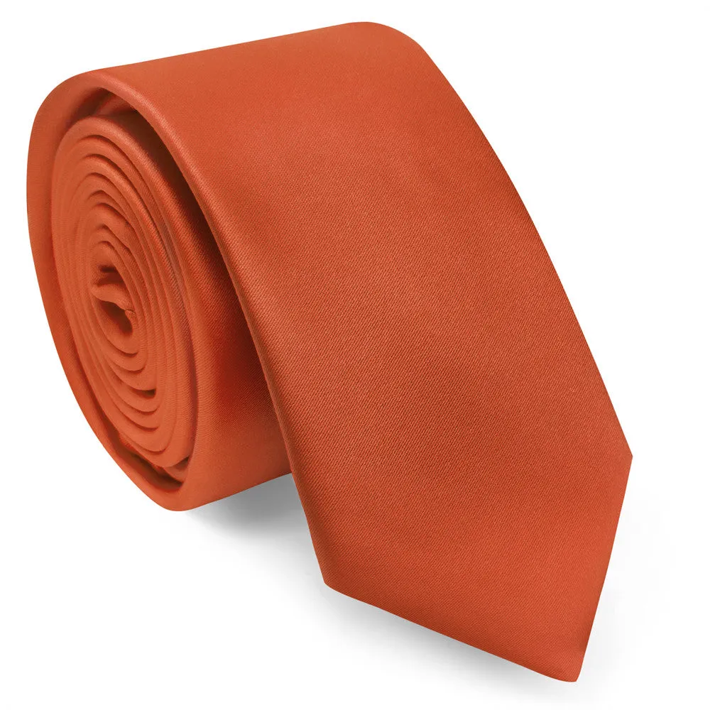 YourTies Dark Coral Solid Skinny Tie Set with Tie Clip