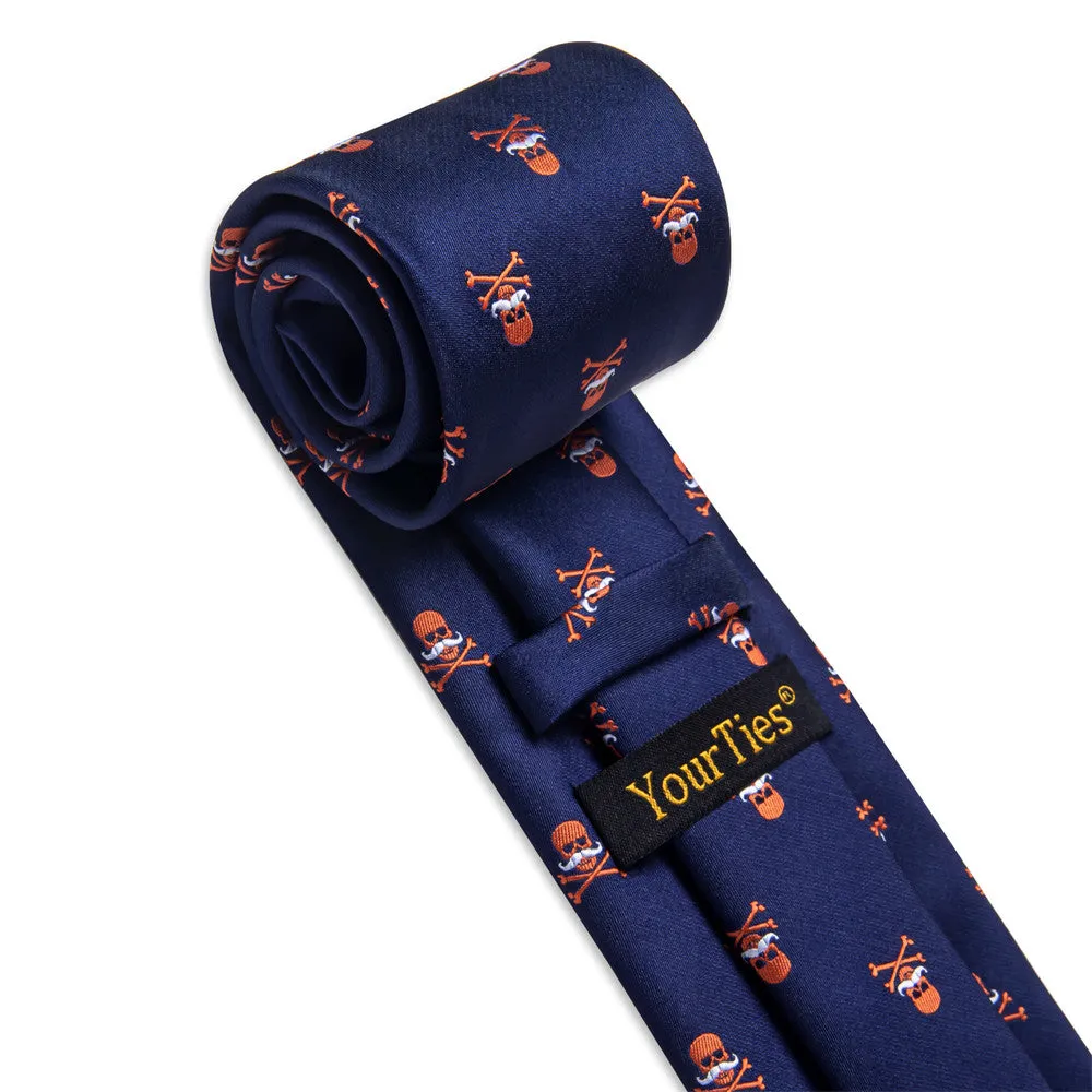 YourTies Halloween Necktie Novelty Blue Orange Skull Necktie Set