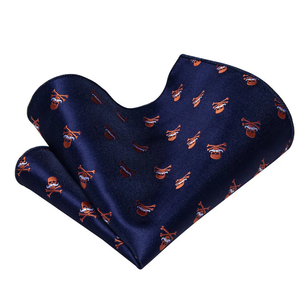 YourTies Halloween Necktie Novelty Blue Orange Skull Necktie Set